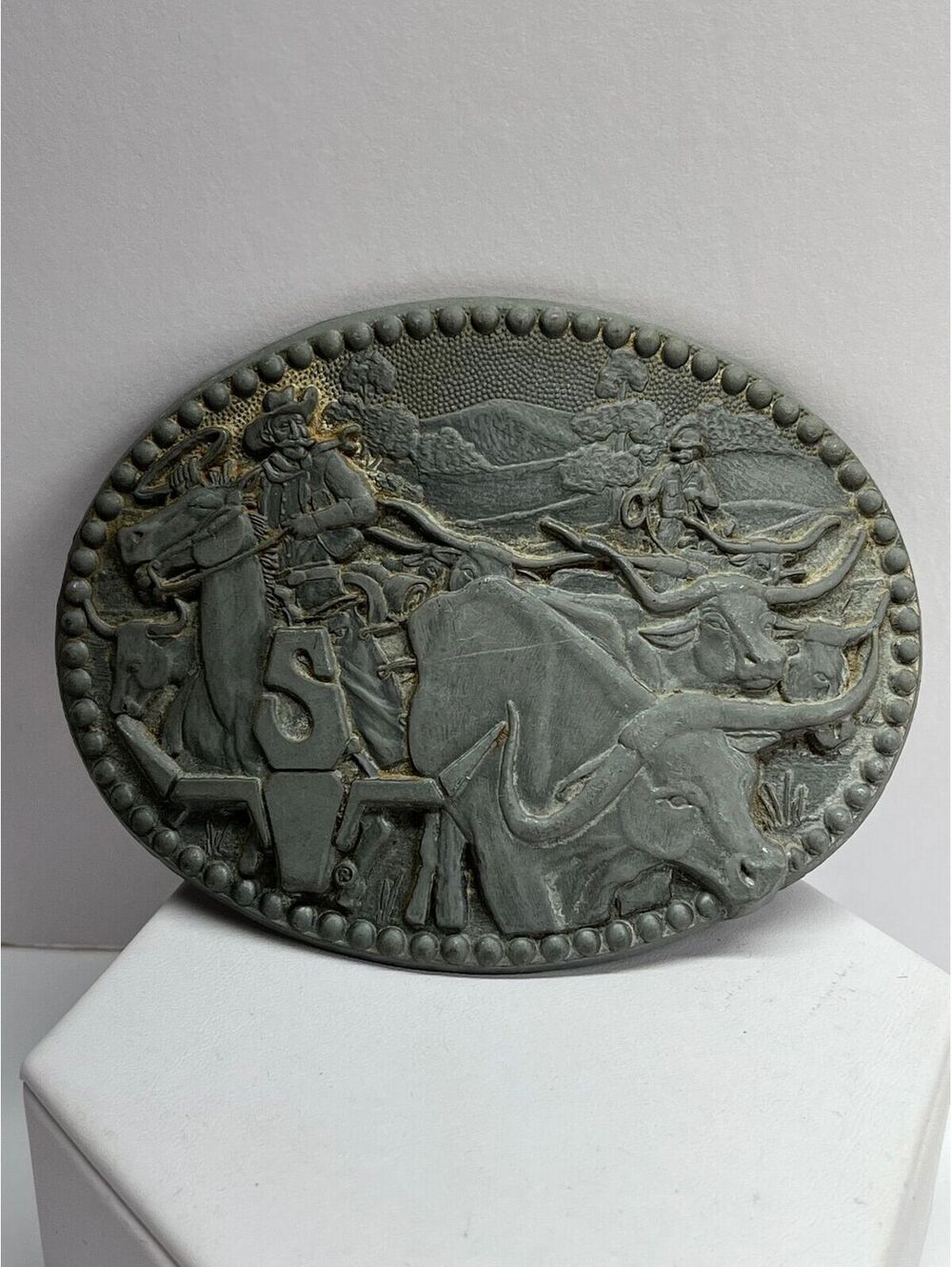#66 Vintage ADM Zee Pewter Belt Buckle Cowboy Western Roping